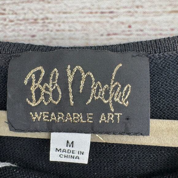 Bob Mackie Wearable Art Embroidered Sparkly Blouse Womens Medium Black White - Picture 7 of 10